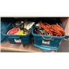 Image 1 : 2 bins full of assorted tools & misc - includes Master locks / extension cords / drywall tape etc