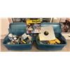Image 1 : 2 bins full of assorted tools & misc - includes portable paint stripper / wall sanders / wall outlet