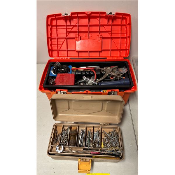 2 toolboxes full of assorted tools & misc - includes Homer Box / screwdrivers / flashlight / drill b