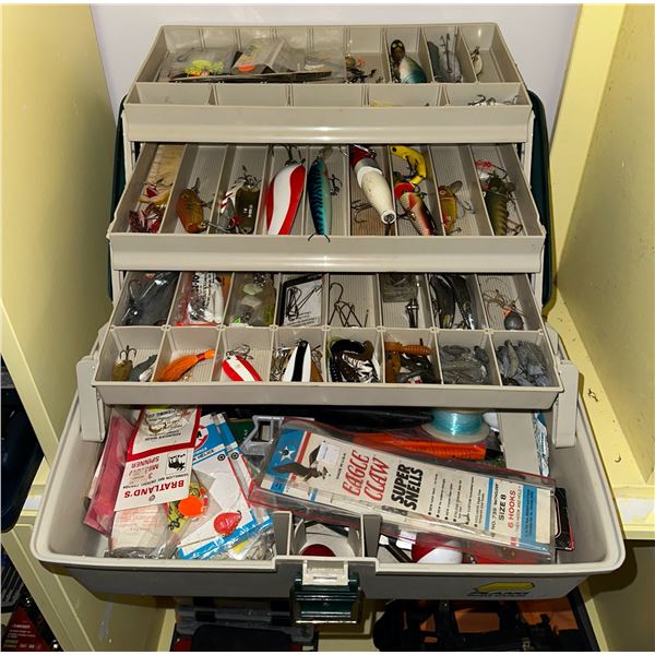 Plano - 3 large lift-up trays/deep bottom storage w/ fishing hooks, reels etc - model: 6803