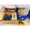 Image 1 : 2 boxes & blue bin full of assorted tools & tool related items - includes bow saws / screwdrivers & 