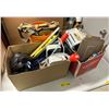 Image 1 : 2 boxes & bucket full of assorted tools & tool related items - includes pistol grip drum auger / wor