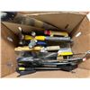Image 2 : 2 boxes full of assorted tools & tool related items - includes hand saws / hammers / panel carry / w