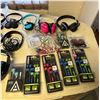 Image 3 : Group of assorted headsets & earbuds - includes on-ear gaming headsets / Uniden 2 pack earbuds etc