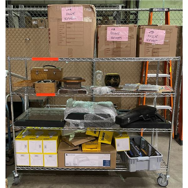 Entire shelf full of assorted misc items - includes Glacier Bay drop-in sink / Enhance under monitor