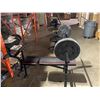 Image 2 : adjustable weight gym / ab workout bench w/ two 20lb plates & bar