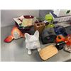 Image 3 : Group of assorted home decor - includes Sitting French Bulldog / Head of fish wall hanging / hanging