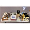 Image 1 : Table lot full of assorted decorative art decor & misc - includes pumpkin luminaria / table lamp / K