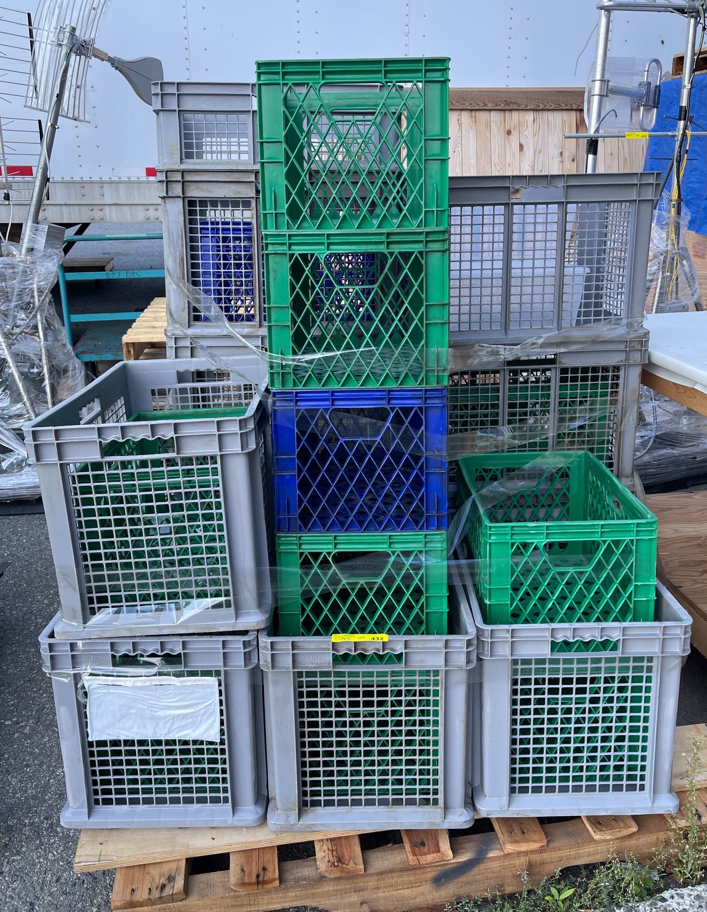 Netted Crates Pallet lot full of heavy duty plastic milk crates