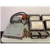 Image 2 : Table lot full of assorted items - includes Portable filebox / wallmount flood lights / control pane