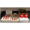 Image 1 : Large group of exit signs & Japanese fire bells - includes commercial thermoplastic exit sign / grid
