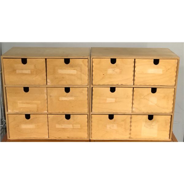 Group of two 6-drawer wooden storage box - 12" W x 7 1/2" L x 13" H