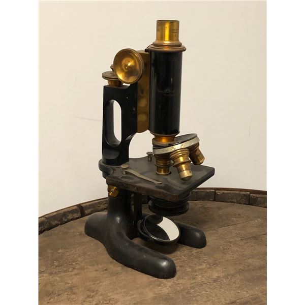 Bausch & Lombs - optical antique brass microscope - approx 11" tall