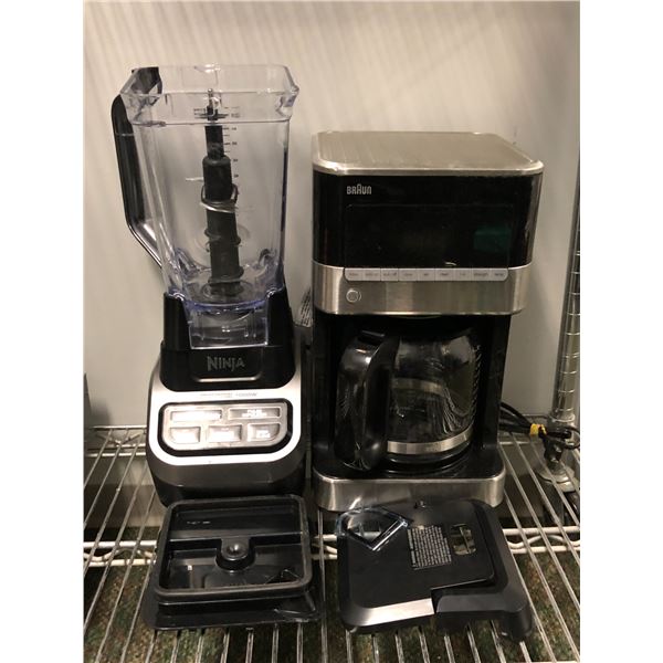 Group of 2 kitchen appliances - includes Ninja 1000W blender & Braun 120V coffee maker