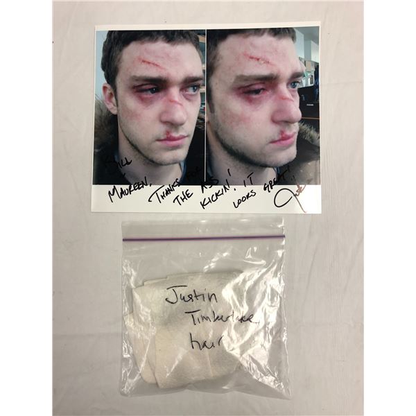 Justin Timberlake original autographed picture & original Justin Timerlake hair from set (autograph