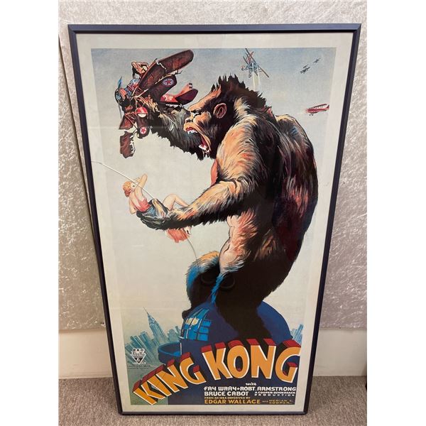 Vintage  King Kong  movie poster - approx. 30in x 55 1/2in (framed glass front cracked)