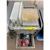 Image 2 : Large group of misc. makeup fx supplies w/ totes & rolling shelf/ blow dryer/ hair brushes/ hair cli