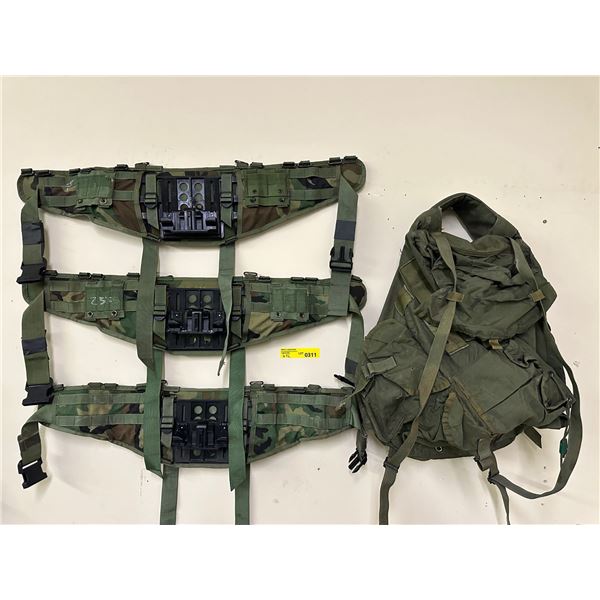 US Military backpack w/ set of 3 military utility belts