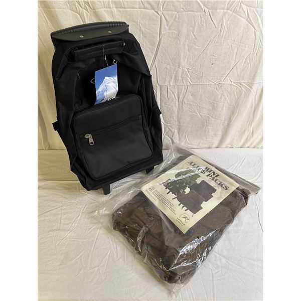 New Earth Brown G.I. Type Canvas Mini Alic Pack w/ Everest rolling backpack