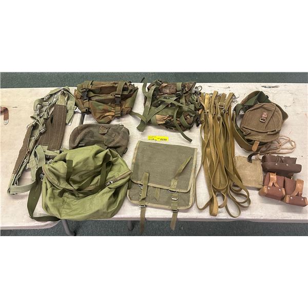 Group of assorted US military bags/ straps/ leather magazine holders etc.