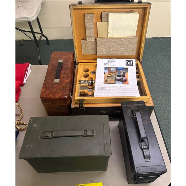 Group of misc. set dec items - includes set of 2 military ammo cases/ melamime case/ science field k