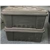 Image 1 : Set of 2 green military Plano storage bins - approx. 30in wide x 14in depth x 14in height