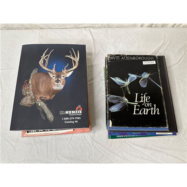 Large group of misc. books - includes McKenzie Taxidermy Supply Catalogue/ Life on Earth/ Look At Me