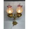 Image 1 : Brass & Onyx double font banquet lamp (approx. 34in tall). Lamps are 100V, can be changed back to co