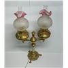 Image 2 : Brass & Onyx double font banquet lamp (approx. 34in tall). Lamps are 100V, can be changed back to co