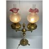 Image 1 : Brass & Onyx double font banquet lamp (approx. 34in tall). Lamps are 100V, can be changed back to co