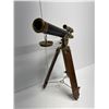 Image 2 : Antique brass 20in double barrel leather telescope w/ tripod stand