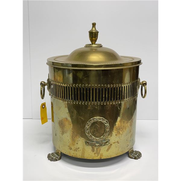 Antique brass coal bucket w/ lid - approx. 16 1/2in tall x 13in wide