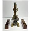 Image 8 : Antique Bausch & Lomb Optical Co./ Chandler & Massey Ltd. brass microscope w/ wooden case & accessor