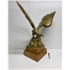 Image 2 : Approx. 26in tall brass bald eagle decorative sculpture w/ wooden base
