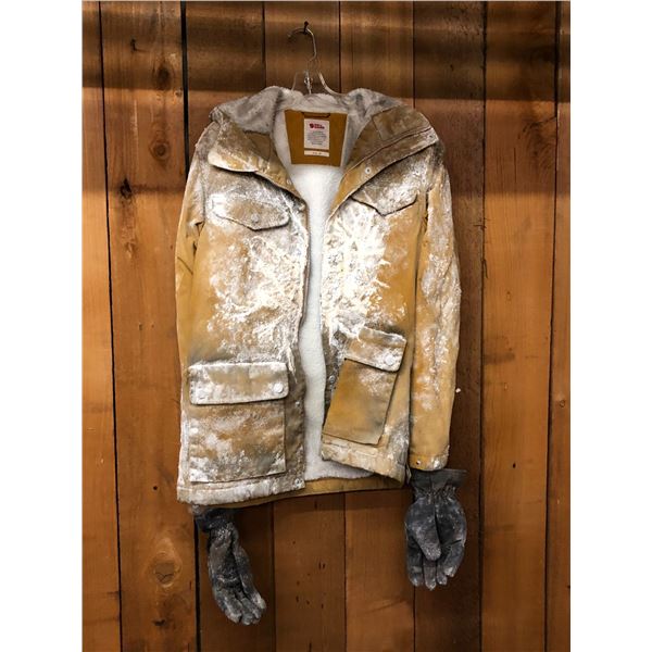 Movie set dec jacket cover w/prop snow & gloves