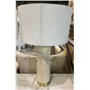 Image 2 : Group of 2 Brass & fabric tube style table lamps