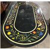 Image 1 : Black oval floral dining table approx. 85in 46in