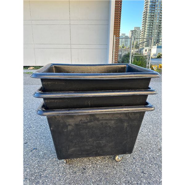 Group of 3 plastic bins approx. 2.5ft W 3.5ft L 31in H (choice by first come first serve)