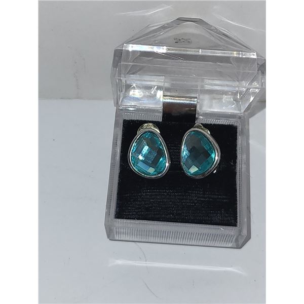 PRETTY BLUE STONE CLIP ON EARRINGS