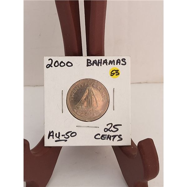 2000 BAHAMAS 25 CENT COIN AU50