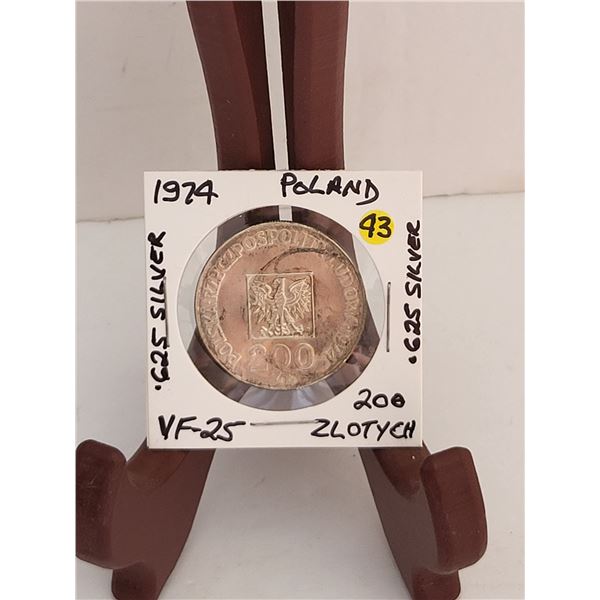 1974 POLAND 200 ZLOTCYN .625 SILVER VF25