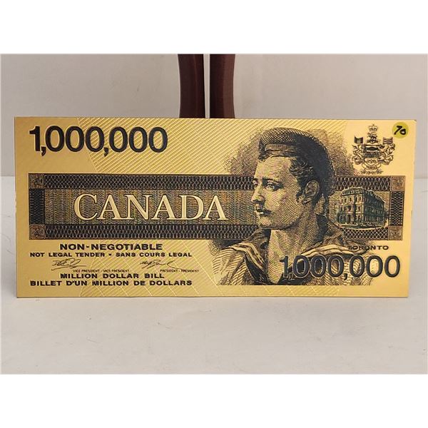 GOLD PLATED GOLD FOIL 1 MILLION DOLLAR BANK NOTE