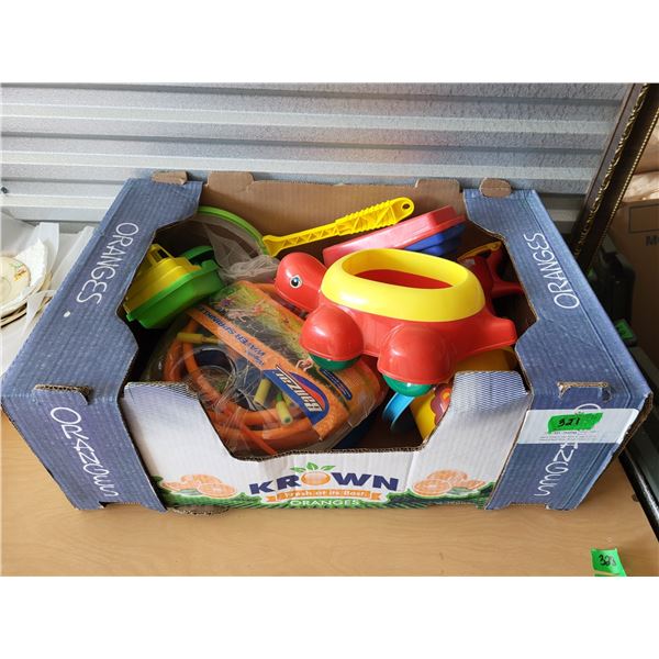 BOX FILED WITH BEACH TOYS