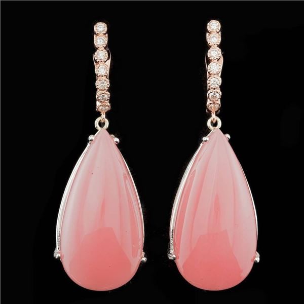 14k Gold 58.00ct Quartz 0.40ct Diamond Earrings