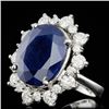 Image 2 : 14k Gold 10.00ct Sapphire 1.80ct Diamond Ring