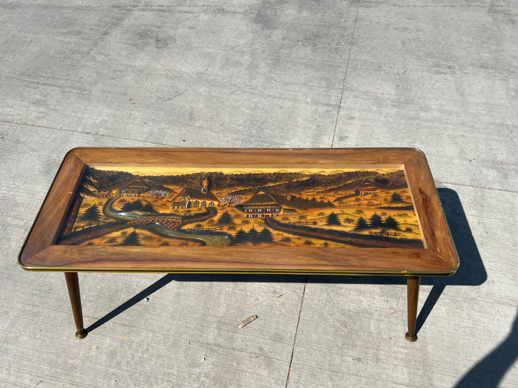 Mid Century German Black Forest Coffee Table - Hand Carved 3D Art