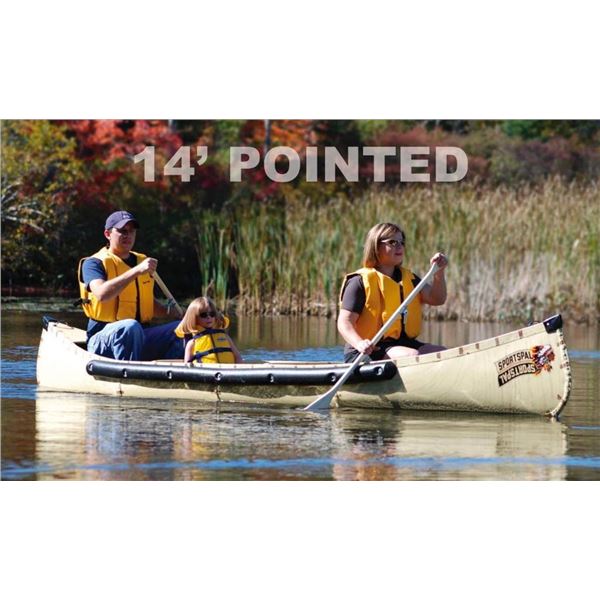 Sportspal Aluminum 14 ft pointed canoe (BARKTONE) - SPECS: 13'6", 38" width, 13" Deep, 41lbs weight,