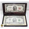Image 1 : RED (1953) AND GREEN (2003) SEAL $2 BILLS FULL