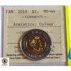 Image 1 : ICCS MS-64 2018 ARMISTICE;COLOUR COIN CANADA