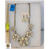 Image 1 : WEDDING SET, FAUX PEARL CRYSTAL NECKLACE & EARRING